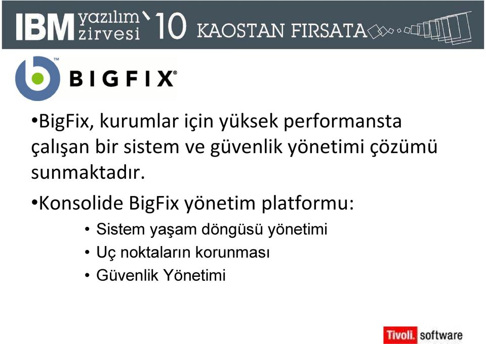 Konsolide BigFix yönetim platformu: Sistem yaşam
