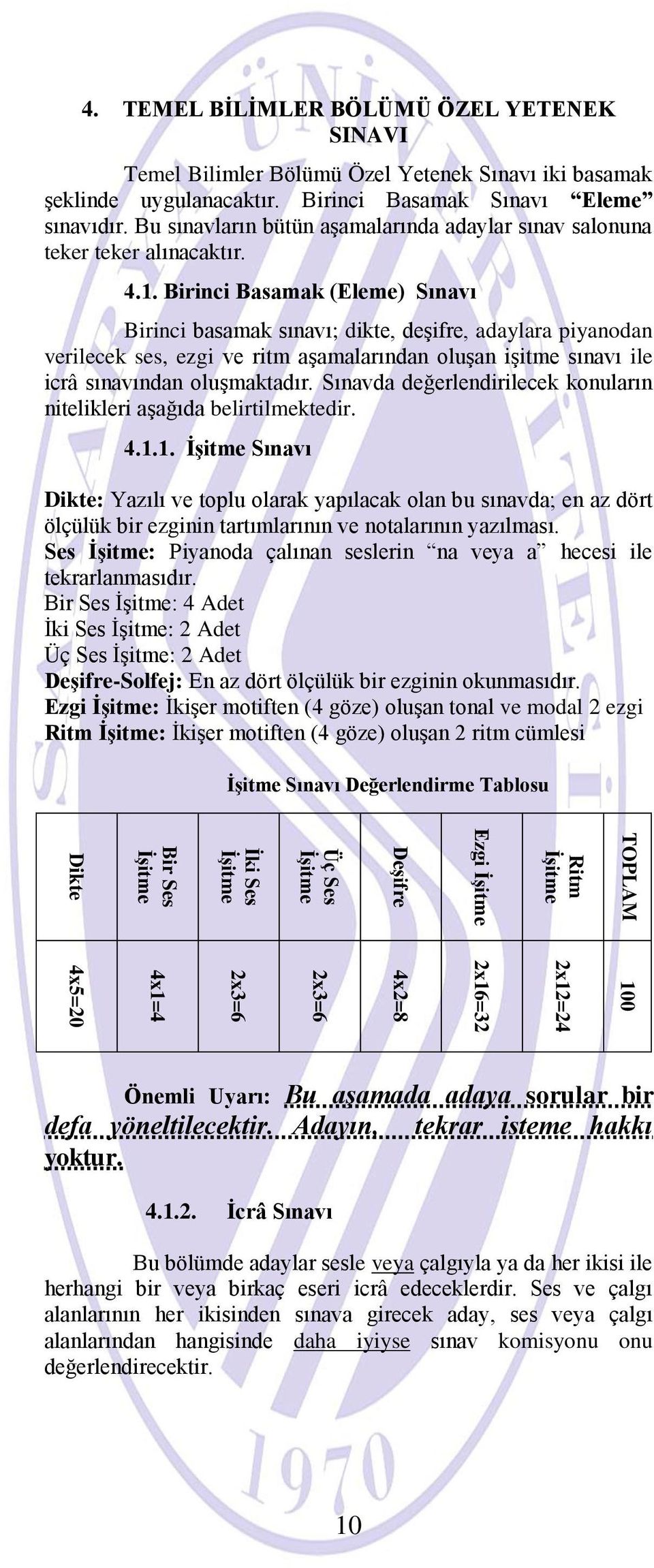 Bu sınavların bütün aşamalarında adaylar sınav salonuna teker teker alınacaktır. 4.1.