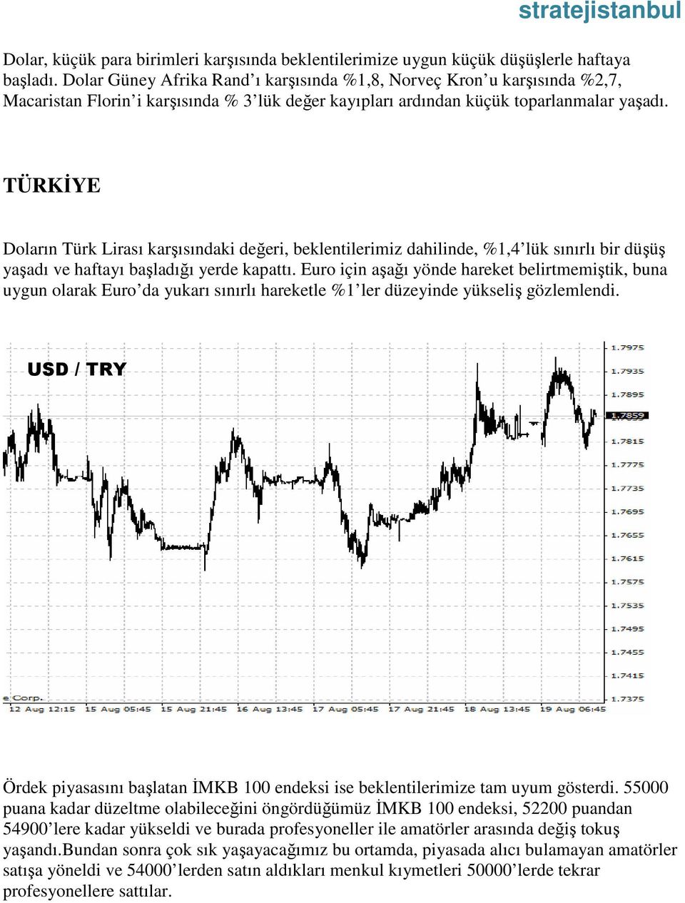 TÜRKİYE Doların Türk Lirası karşısındaki değeri, beklentilerimiz dahilinde, %1,4 lük sınırlı bir düşüş yaşadı ve haftayı başladığı yerde kapattı.