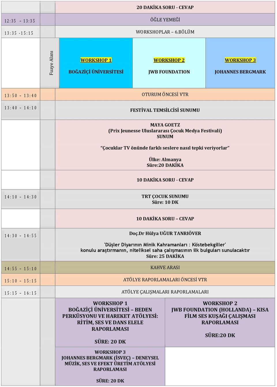 tepki veriyorlar Ülke: Almanya Süre:20 DAKİKA 10 DAKİKA SORU - CEVAP 14:10 14: 3 0 TRT ÇOCUK SUNUMU Süre: 10 DK 10 DAKİKA SORU CEVAP 14: 30 14: 5 5 Doç.