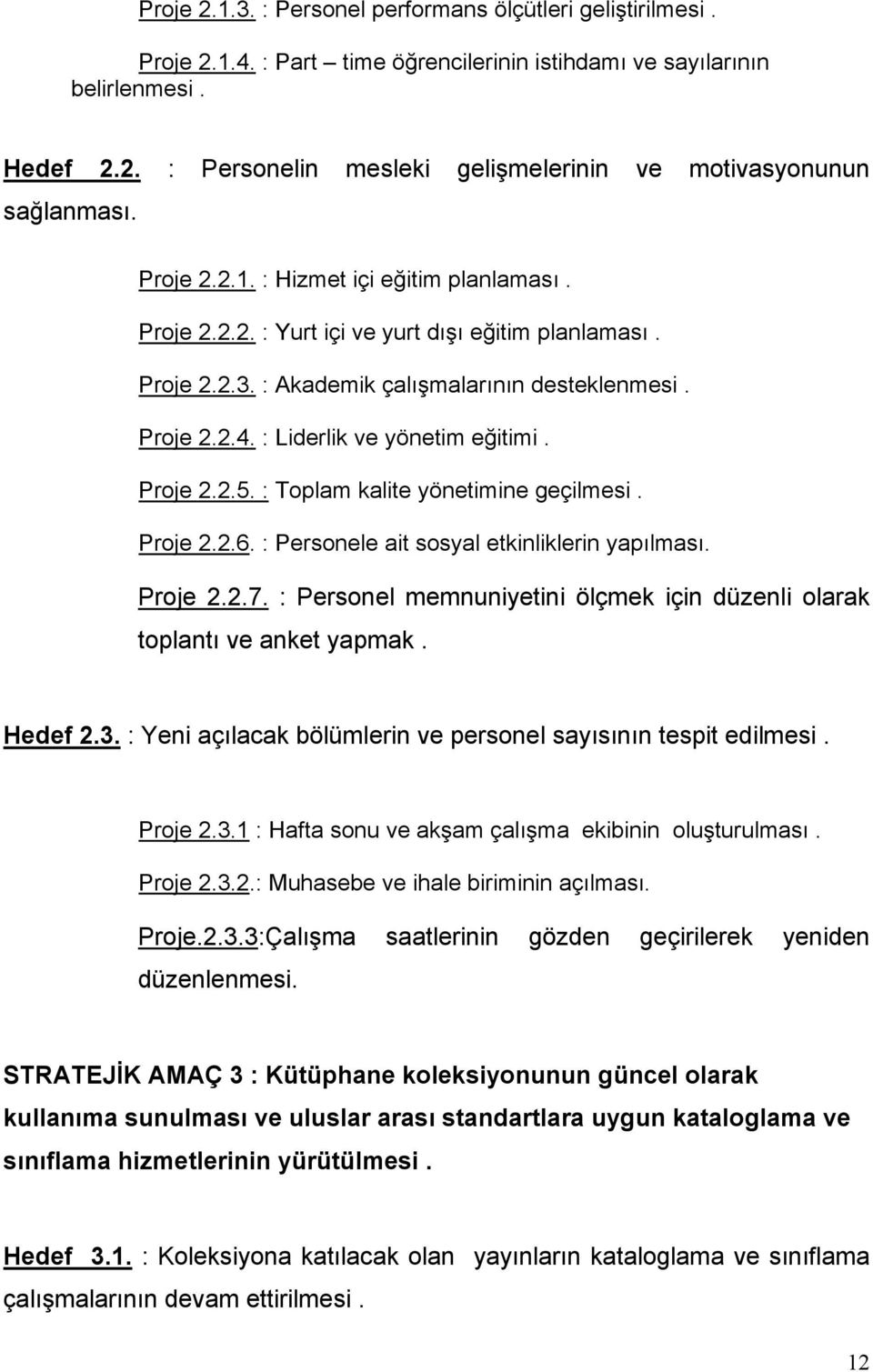 Proje 2.2.5. : Toplam kalite yönetimine geçilmesi. Proje 2.2.6. : Personele ait sosyal etkinliklerin yapılması. Proje 2.2.7.