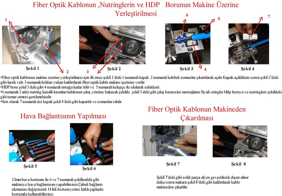 kapak açıldıktan sonra şekil 2 deki gibi lastik vals 3 numaralı koldan yukarı kaldırılarak fiber optik kablo makine içerisine verilir.