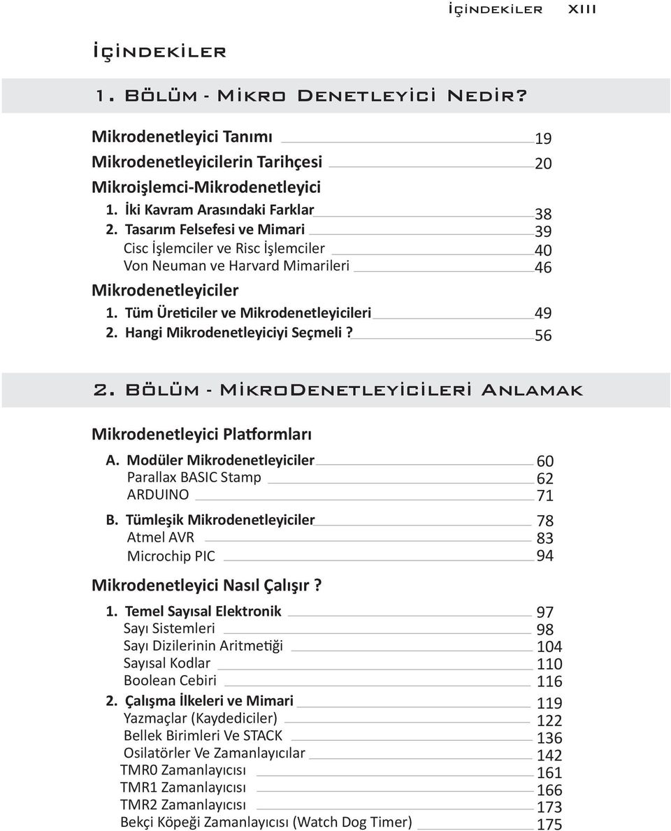 19 20 38 39 40 46 49 56 2. Bölüm - MİkroDenetleyİcİlerİ Anlamak Mikrodenetleyici Pla ormları A. Modüler Mikrodenetleyiciler Parallax BASIC Stamp ARDUINO B.