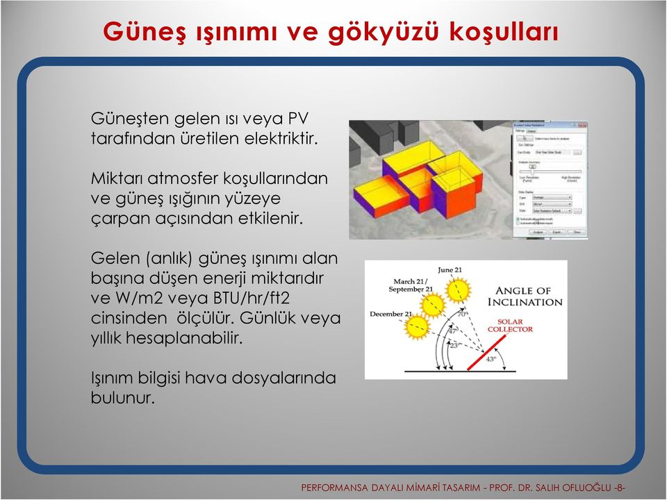 Gelen (anlık) güneş ışınımı alan başına düşen enerji miktarıdır ve W/m2 veya BTU/hr/ft2 cinsinden ölçülür.