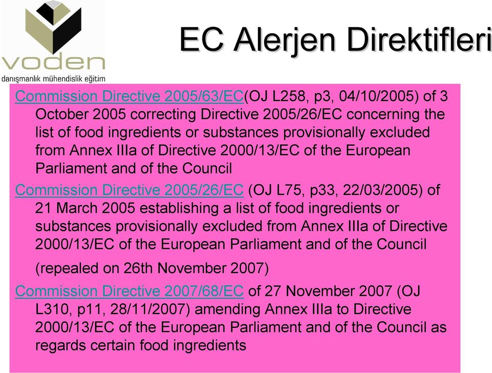establishing a list of food ingredients or substances provisionally excluded from Annex IIIa of Directive 2000/13/EC of the European Parliament and of the Council (repealed on 26th November