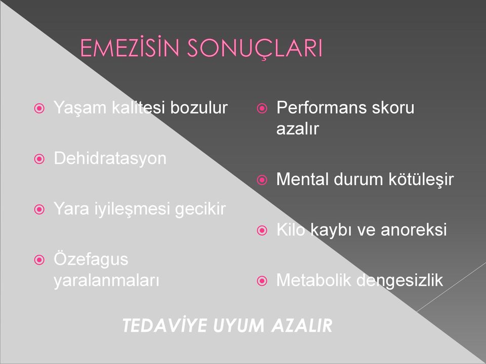 Performans skoru azalır Mental durum kötüleşir