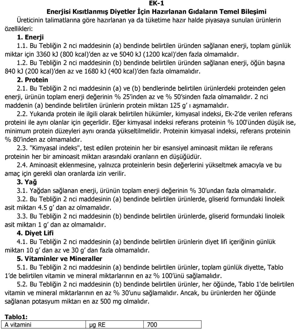 2 nci maddenin (a) bendinde belirtilen ürünlerin protein miktarı 125 g ı aşmamalıdır. 2.2. Yukarıda protein ile ilgili olarak belirtilen hükümler, kimyasal indeksi, Ek-2 de verilen referans proteini ile aynı olanlar için geçerlidir.