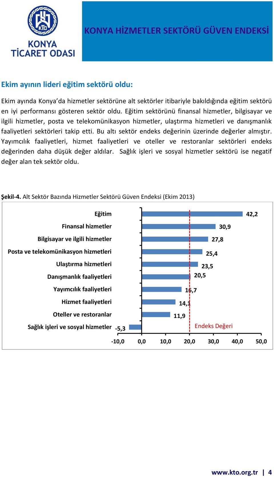 Bu altı sektör endeks değerinin üzerinde değerler almıştır. Yayımcılık faaliyetleri, hizmet faaliyetleri ve oteller ve restoranlar sektörleri endeks değerinden daha düşük değer aldılar.