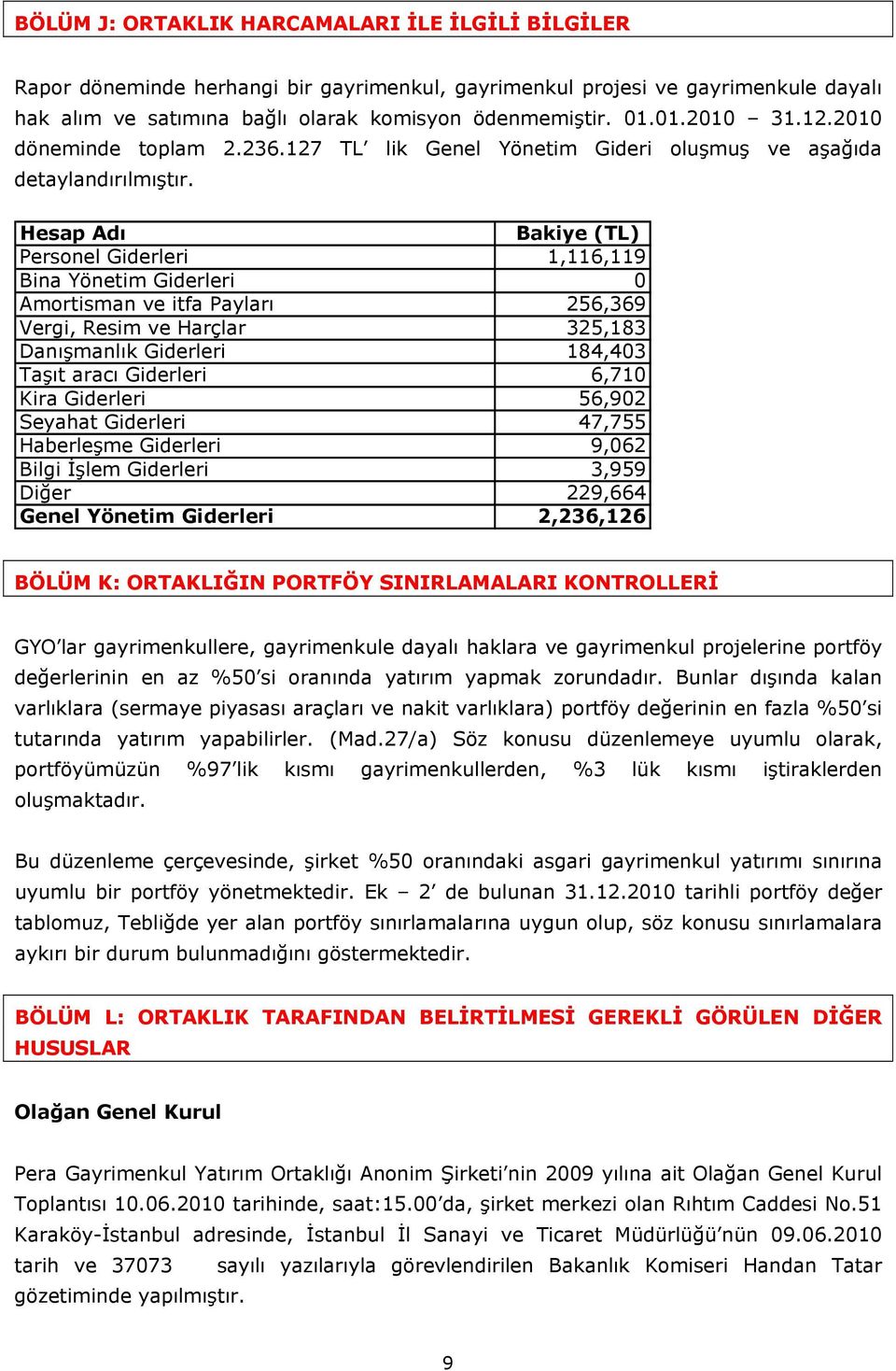 Hesap Adı Bakiye (TL) Personel Giderleri 1,116,119 Bina Yönetim Giderleri 0 Amortisman ve itfa Payları 256,369 Vergi, Resim ve Harçlar 325,183 Danışmanlık Giderleri 184,403 Taşıt aracı Giderleri