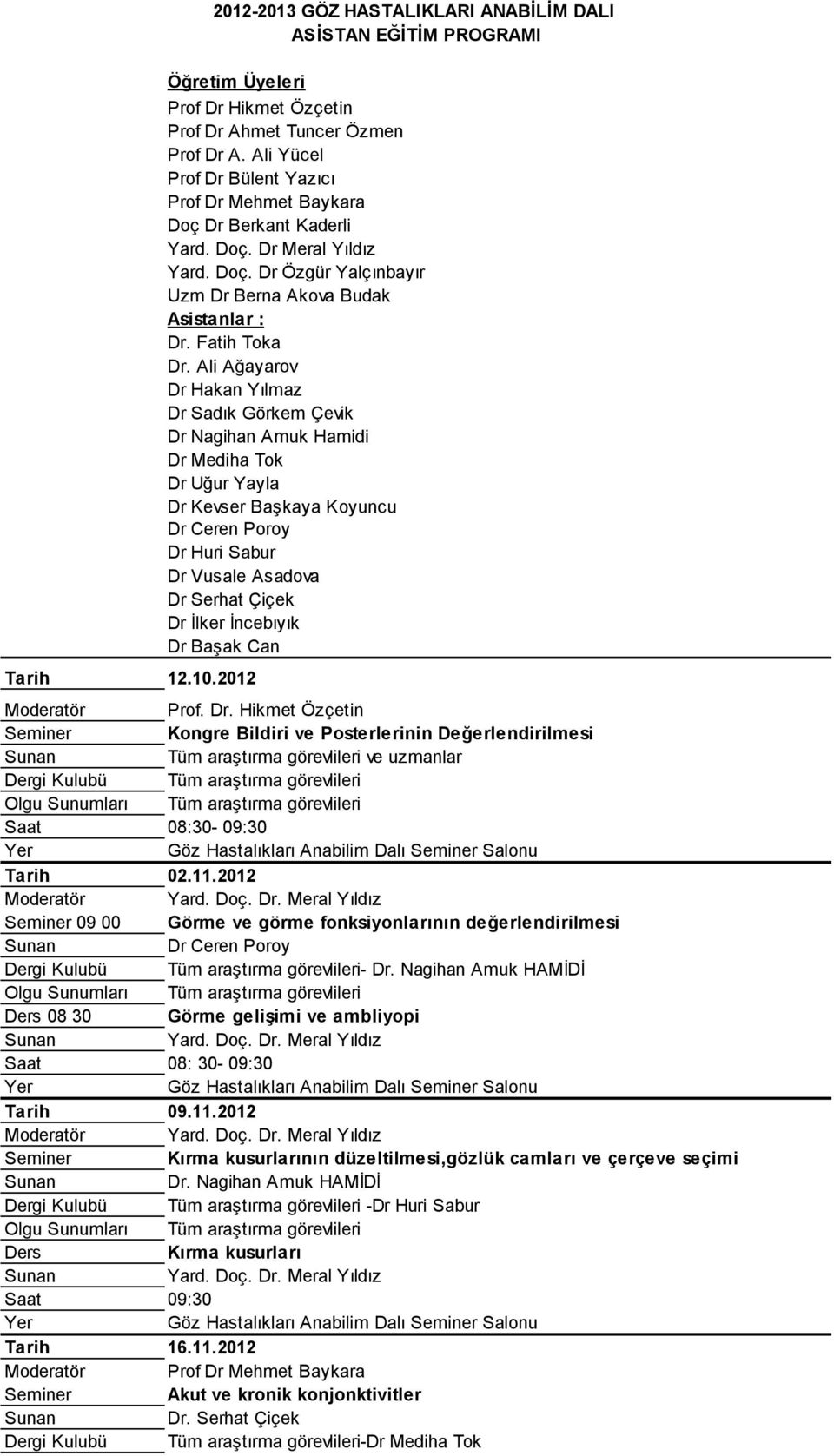 Ali Ağayarov Dr Hakan Yılmaz Dr Sadık Görkem Çevik Dr Nagihan Amuk Hamidi Dr Mediha Tok Dr Uğur Yayla Dr Kevser Başkaya Koyuncu Dr Ceren Poroy Dr Huri Sabur Dr Vusale Asadova Dr Serhat Çiçek Dr İlker