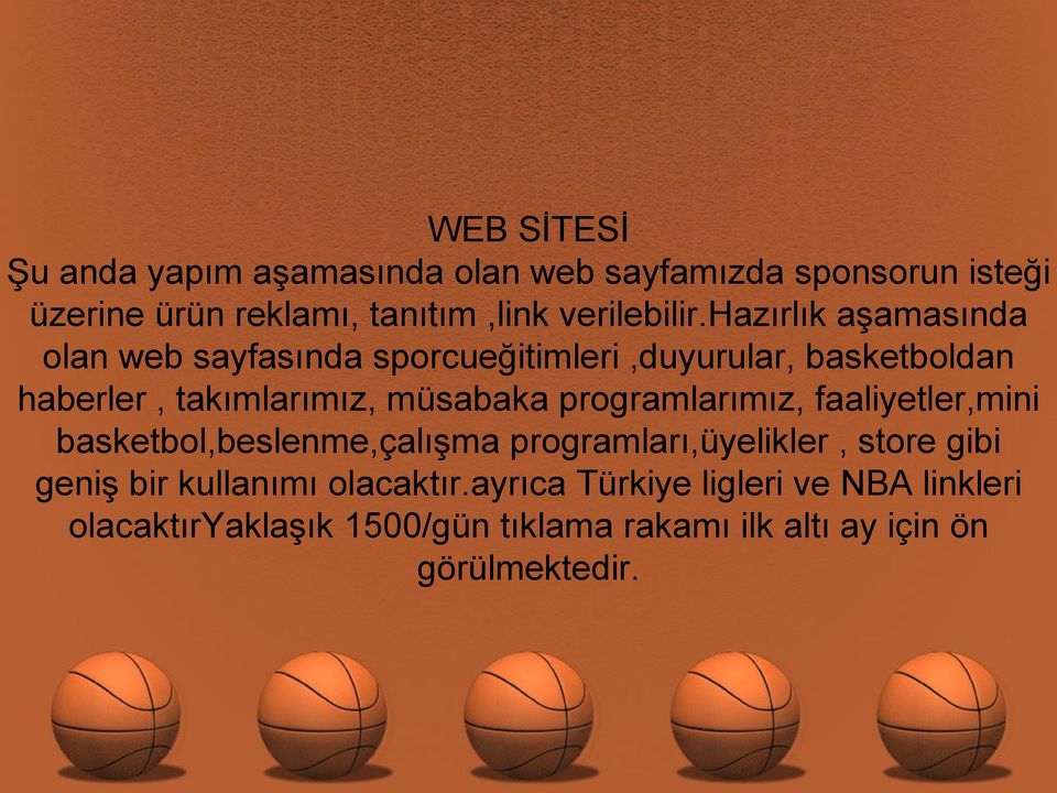 hazırlık aşamasında olan web sayfasında sporcueğitimleri,duyurular, basketboldan haberler, takımlarımız, müsabaka