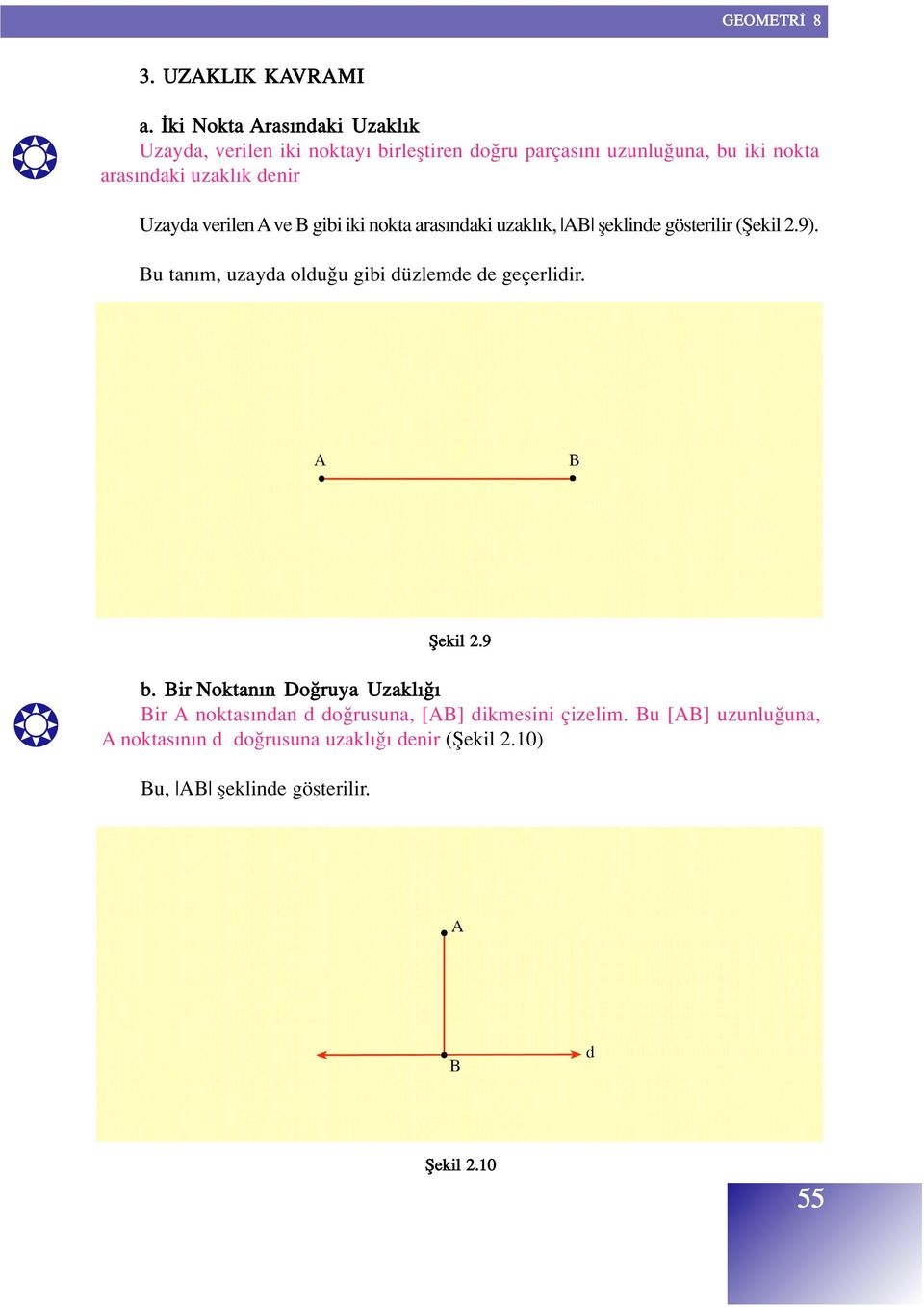 denir Uzayda verilen Ave B gibi iki nokta aras ndaki uzakl k, AB fleklinde gösterilir (fiekil 2.9).