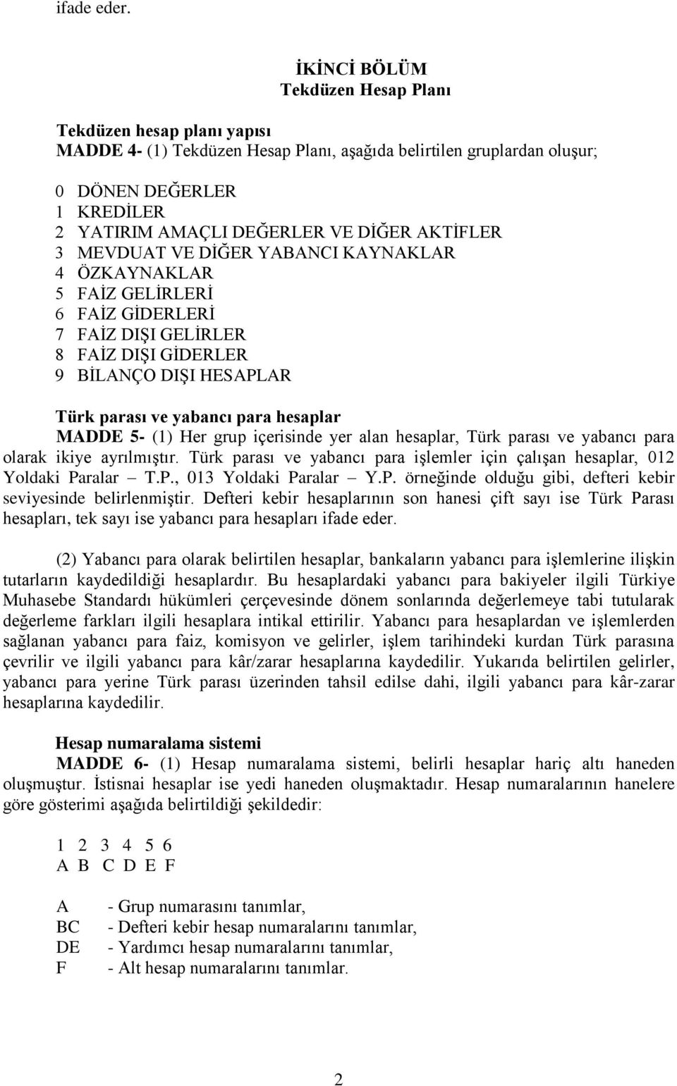 AKTĠFLER 3 MEVDUAT VE DĠĞER YABANCI KAYNAKLAR 4 ÖZKAYNAKLAR 5 FAĠZ GELĠRLERĠ 6 FAĠZ GĠDERLERĠ 7 FAĠZ DIġI GELĠRLER 8 FAĠZ DIġI GĠDERLER 9 BĠLANÇO DIġI HESAPLAR Türk parası ve yabancı para hesaplar