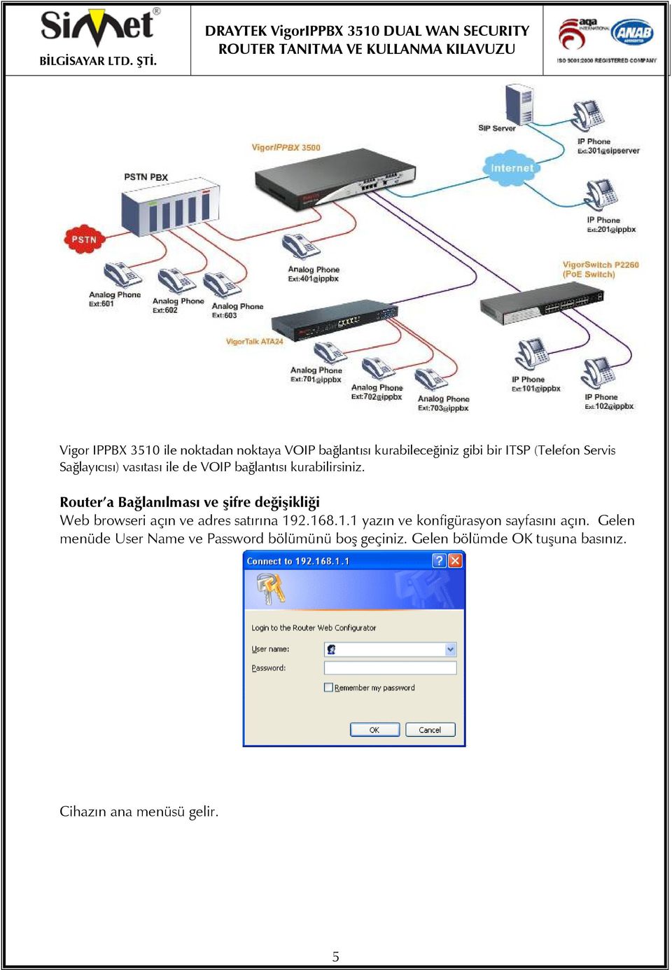 Router a Bağlanılması ve şifre değişikliği Web browseri açın ve adres satırına 19