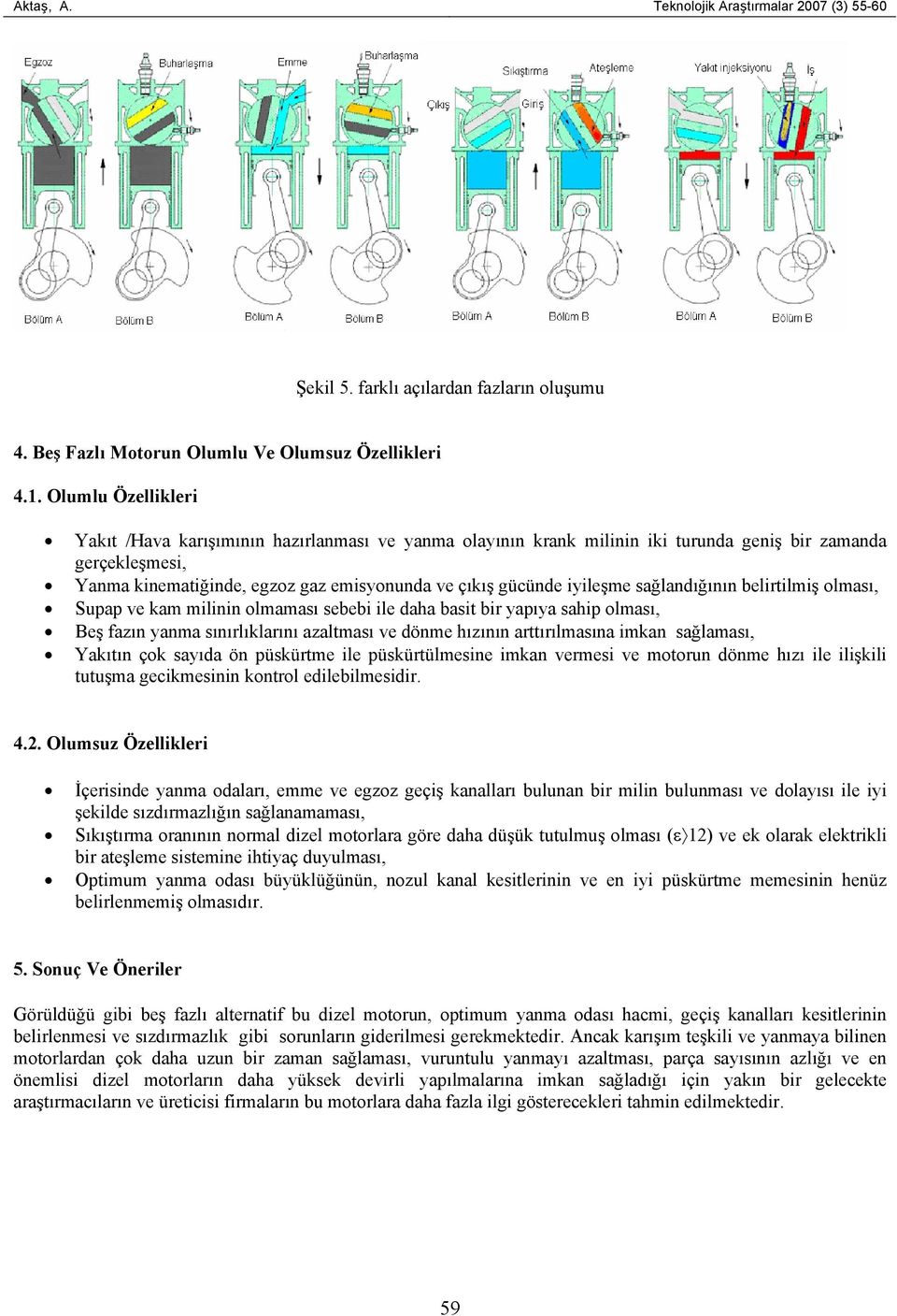 iyileşme sağlandığının belirtilmiş olması, Supap ve kam milinin olmaması sebebi ile daha basit bir yapıya sahip olması, Beş fazın yanma sınırlıklarını azaltması ve dönme hızının arttırılmasına imkan