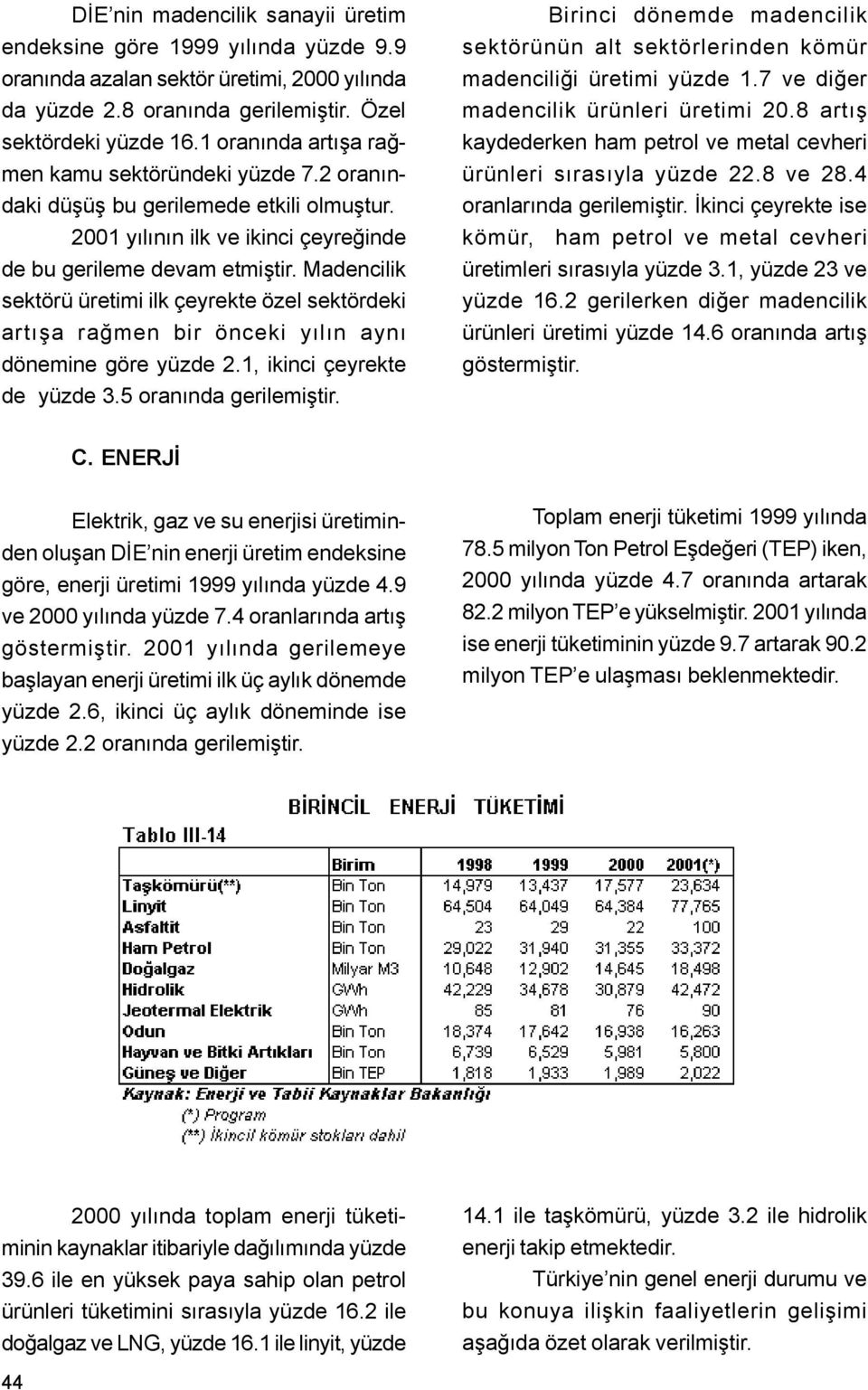 Madencilik sektörü üretimi ilk çeyrekte özel sektördeki artýþa raðmen bir önceki yýlýn ayný dönemine göre yüzde 2.1, ikinci çeyrekte de yüzde 3.5 oranýnda gerilemiþtir.