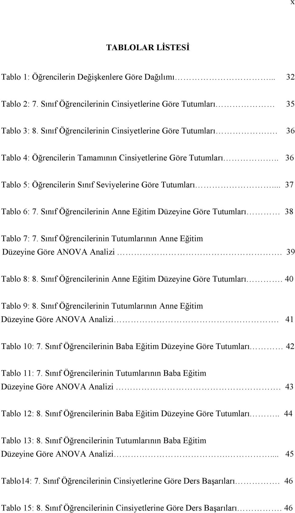 Sınıf Öğrencilerinin Anne Eğitim Düzeyine Göre Tutumları 38 Tablo 7: 7. Sınıf Öğrencilerinin Tutumlarının Anne Eğitim Düzeyine Göre ANOVA Analizi. 39 Tablo 8: 8.