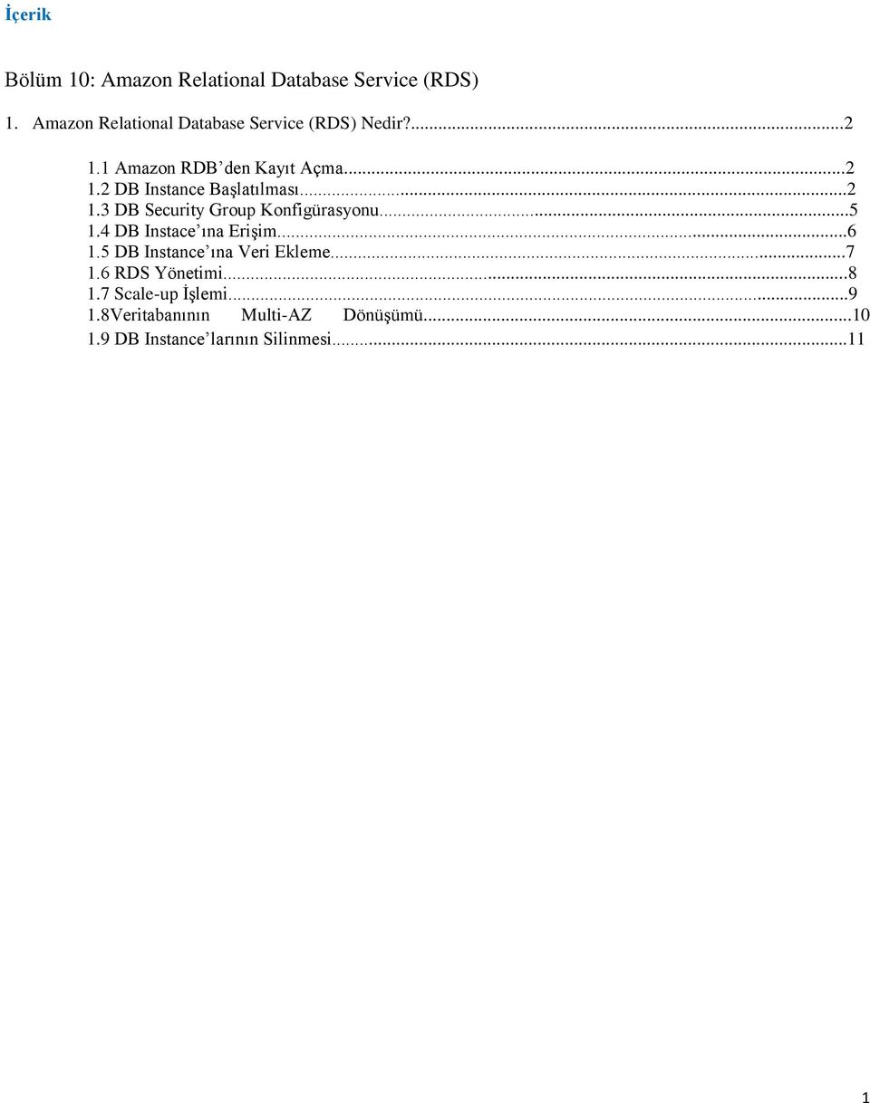 ..2 1.3 DB Security Group Konfigürasyonu...5 1.4 DB Instace ına Erişim...6 1.
