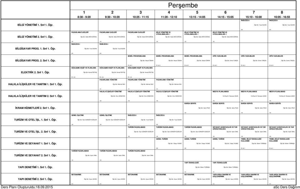 . Snf. Öğr. TURİZM VE OTEL İŞL.. Snf. Öğr. TURİZM VE SEYAHAT. Snf. Öğr. TURİZM VE SEYAHAT. Snf. Öğr. YAPI TEKNOLOJİSİ YAPI TEKNOLOJİSİ YAPI DENETİMİ.