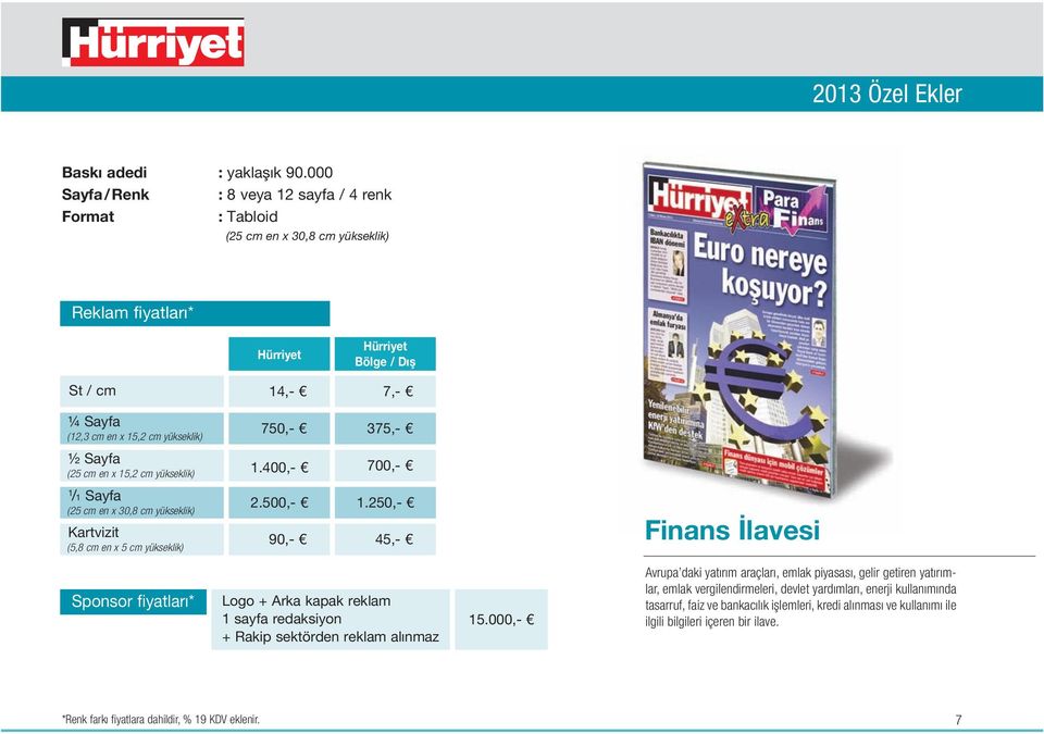 14,- 750,- 1.400,- Bölge / Dış 7,- 375,- 700,- 1 /1 Sayfa (25 cm en x 30,8 cm yükseklik) Kartvizit (5,8 cm en x 5 cm yükseklik) 2.500,- 1.