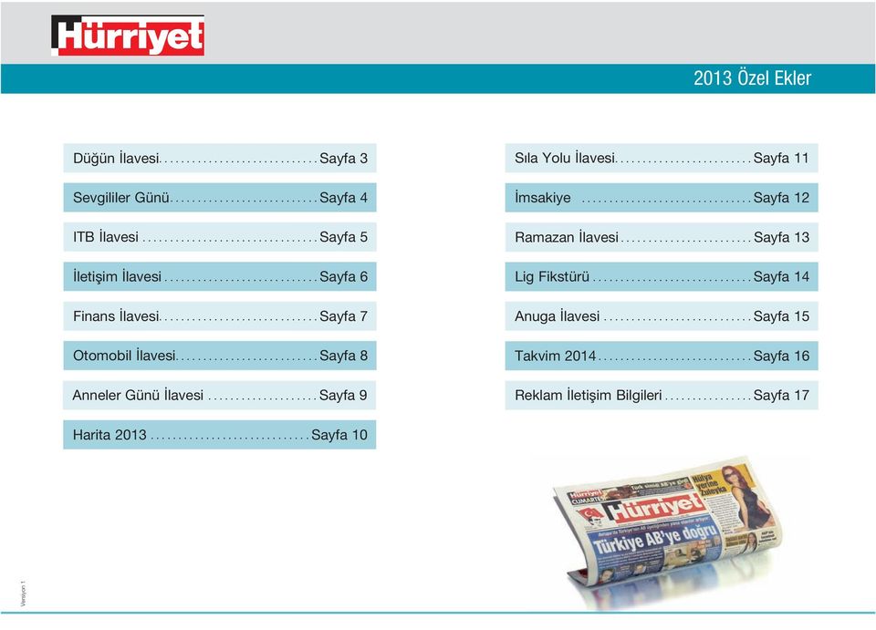 ........................ Sayfa 11 İmsakiye............................... Sayfa 12 Ramazan İlavesi........................ Sayfa 13 Lig Fikstürü............................. Sayfa 14 Anuga İlavesi.