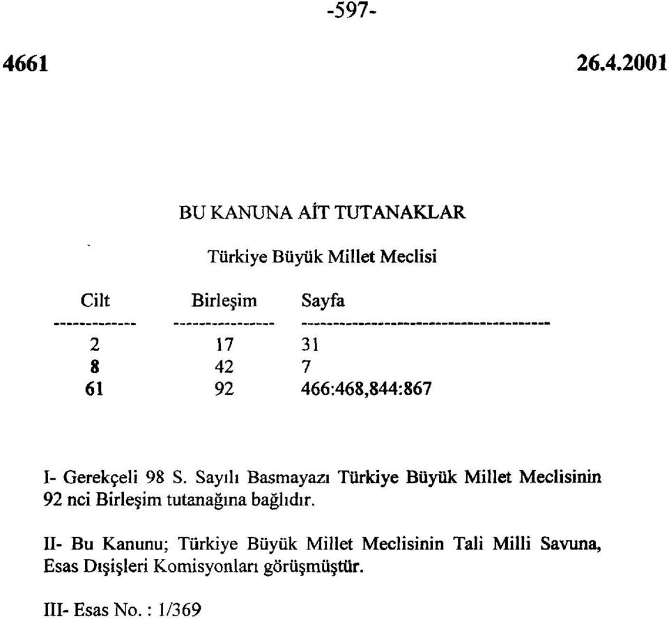 Sayılı Basmayazı Türkiye Büyük Millet Meclisinin 92 nci Birleşim tutanağına bağlıdır.