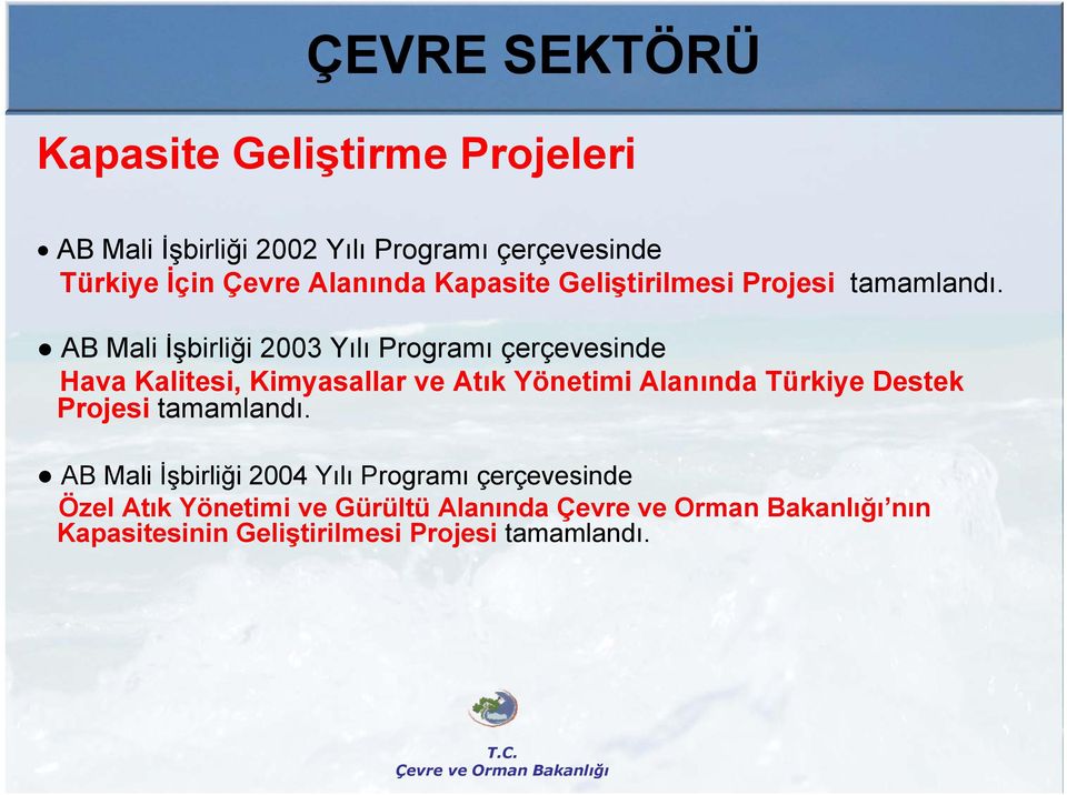 AB Mali İşbirliği 2003 Yılı Programı çerçevesinde Hava Kalitesi, Kimyasallar ve Atık Yönetimi Alanında