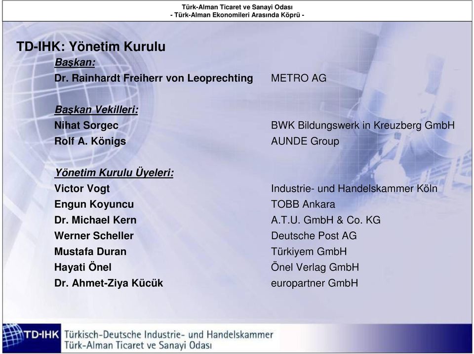 Königs BWK Bildungswerk in Kreuzberg GmbH AUNDE Group Yönetim Kurulu Üyeleri: Victor Vogt Engun Koyuncu Dr.