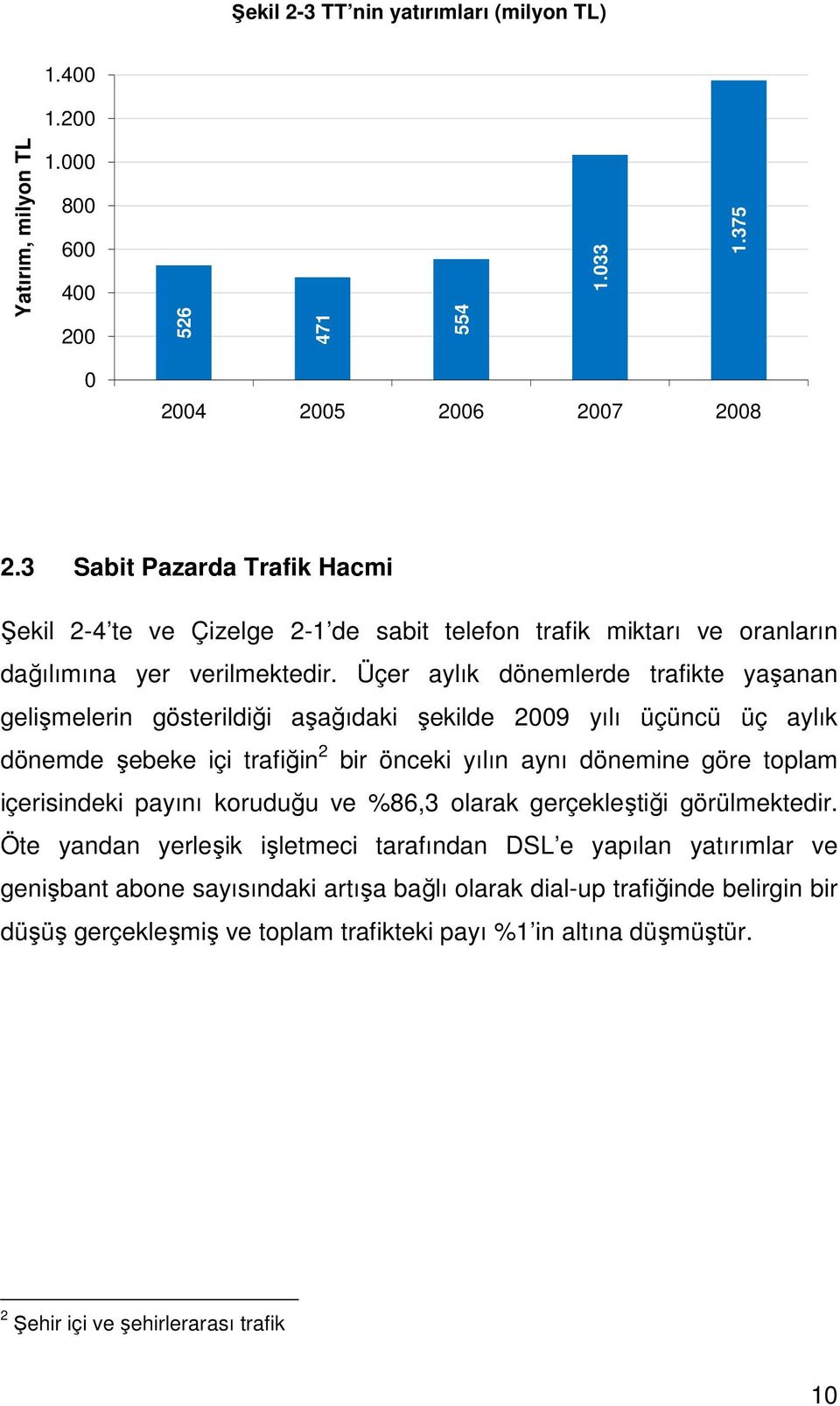 Üçer aylık dönemlerde trafikte yaşanan gelişmelerin gösterildiği aşağıdaki şekilde 2009 yılı üçüncü üç aylık dönemde şebeke içi trafiğin 2 bir önceki yılın aynı dönemine göre toplam içerisindeki