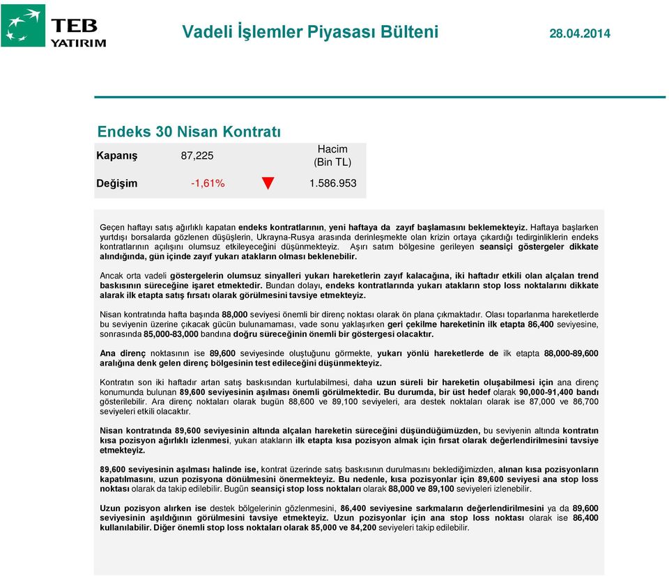 düşünmekteyiz. Aşırı satım bölgesine gerileyen seansiçi göstergeler dikkate alındığında, gün içinde zayıf yukarı atakların olması beklenebilir.