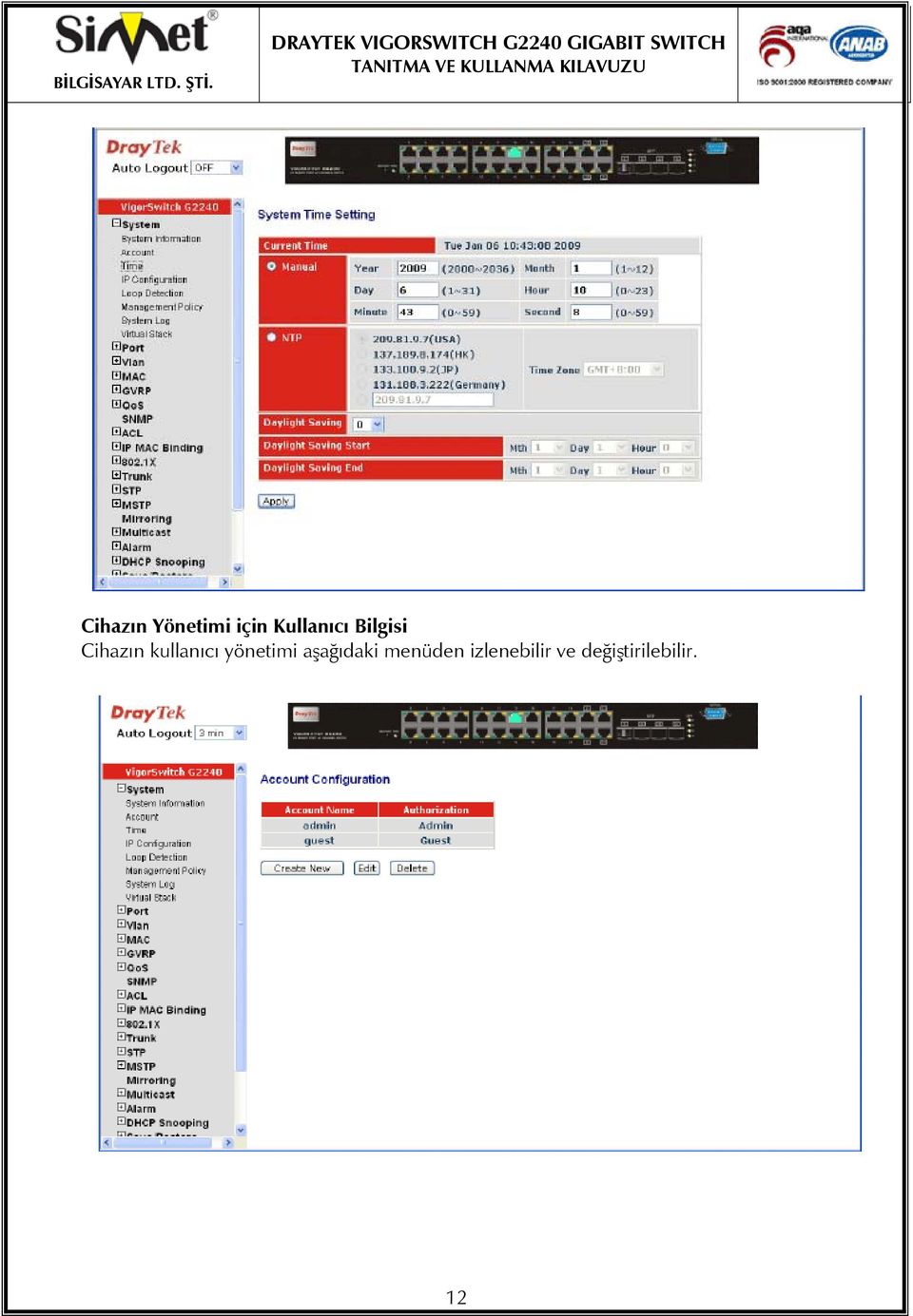 kullanıcı yönetimi aşağıdaki