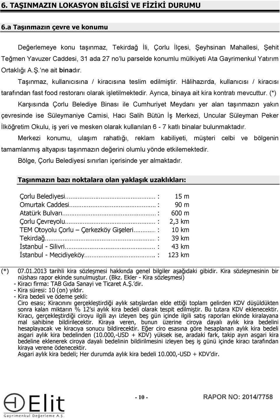 Yatırım Ortaklığı A.Ş. ne ait binadır. Taşınmaz, kullanıcısına / kiracısına teslim edilmiştir. Hâlihazırda, kullanıcısı / kiracısı tarafından fast food restoranı olarak işletilmektedir.