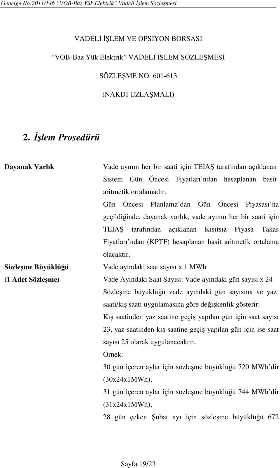 Gün Öncesi Planlama dan Gün Öncesi Piyasası na geçildiğinde, dayanak varlık, vade ayının her bir saati için TEİAŞ tarafından açıklanan Kısıtsız Piyasa Takas Fiyatları ndan (KPTF) hesaplanan basit