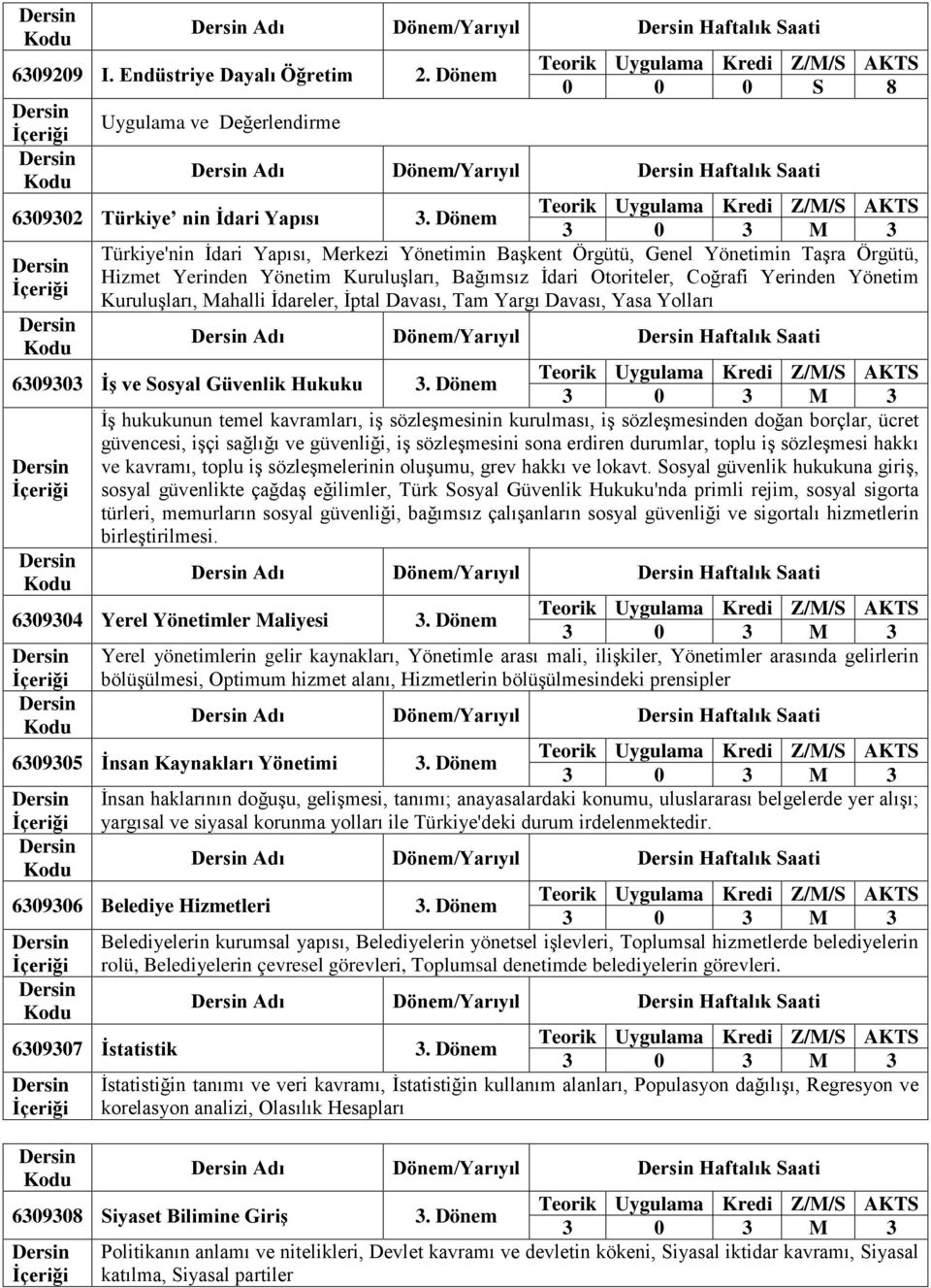 Mahalli İdareler, İptal Davası, Tam Yargı Davası, Yasa Yolları Adı Dönem/Yarıyıl Haftalık Saati 6309303 İş ve Sosyal Güvenlik Hukuku 3.