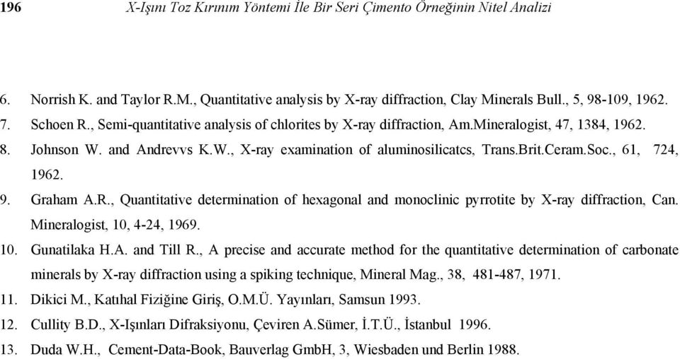 , 61, 724, 1962. 9. Graham A.R., Quantitative determination of hexagonal and monoclinic pyrrotite by X-ray diffraction, Can. Mineralogist, 10, 4-24, 1969. 10. Gunatilaka H.A. and Till R.