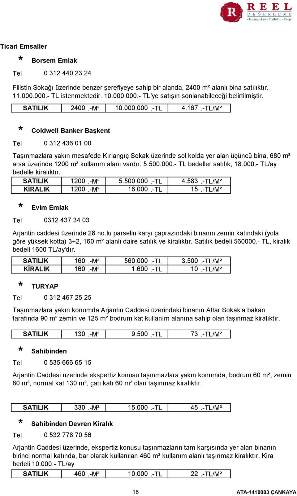 SATILIK 1200.-M² 5.500.000.-TL 4.583.-TL/M² KİRALIK 1200.-M² 18.000.-TL 15.