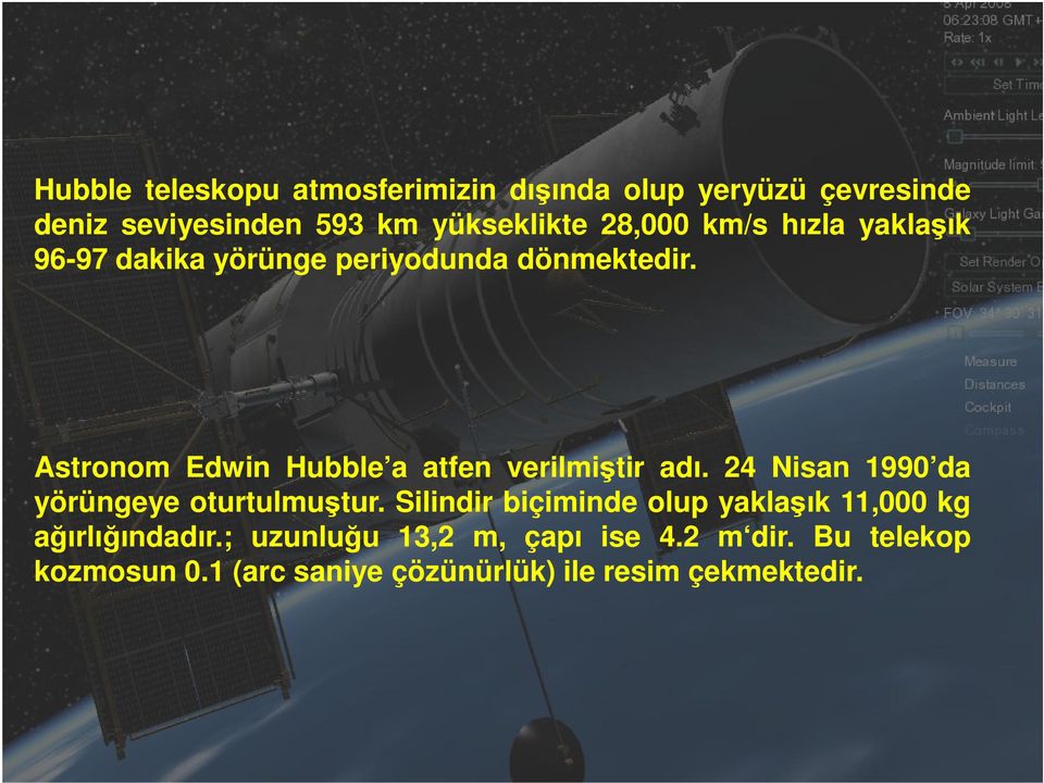 Astronom Edwin Hubble a atfen verilmiştir adı. 24 Nisan 1990 da yörüngeye oturtulmuştur.