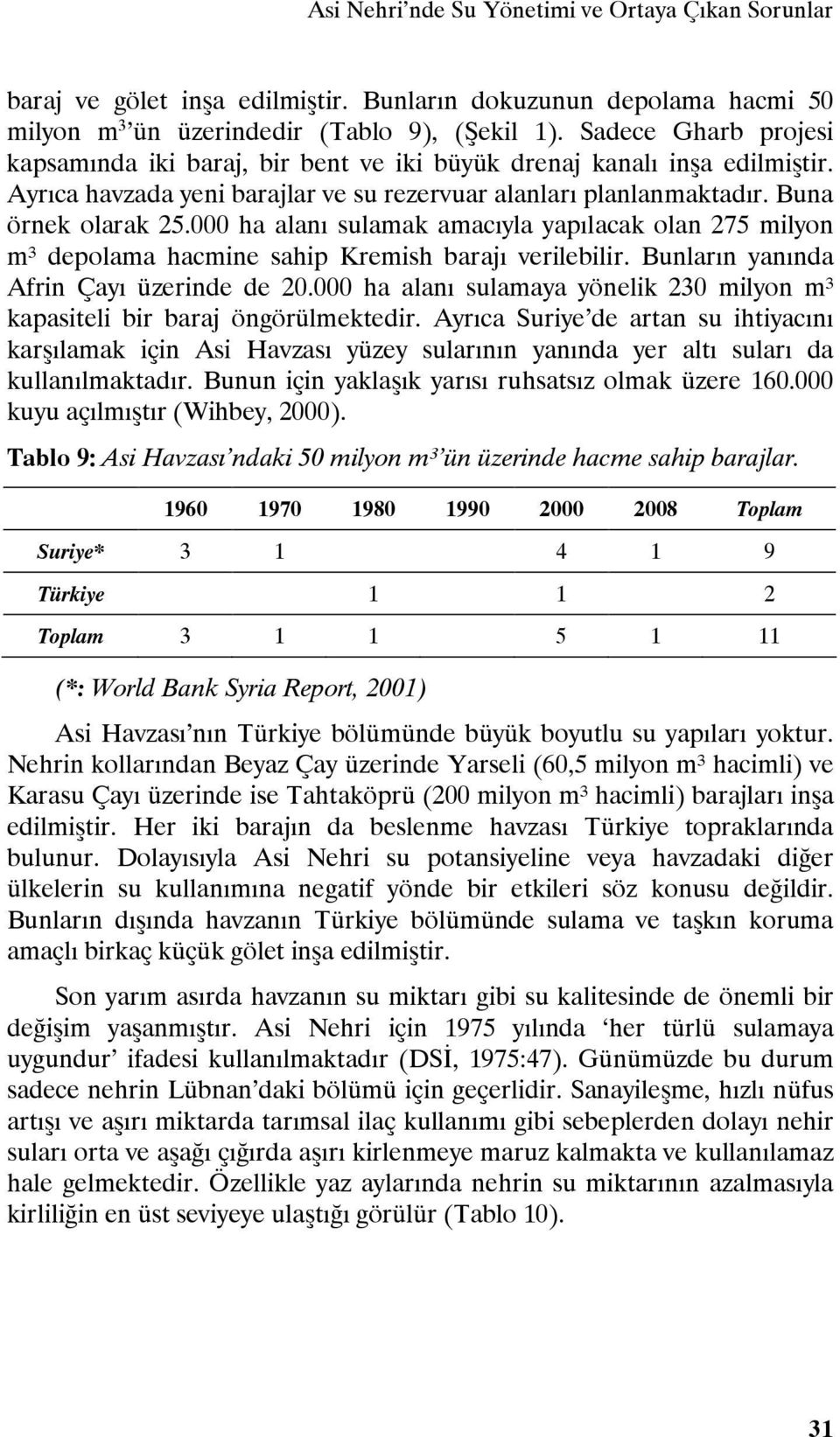 000 ha alanı sulamak amacıyla yapılacak olan 275 milyon m³ depolama hacmine sahip Kremish barajı verilebilir. Bunların yanında Afrin Çayı üzerinde de 20.