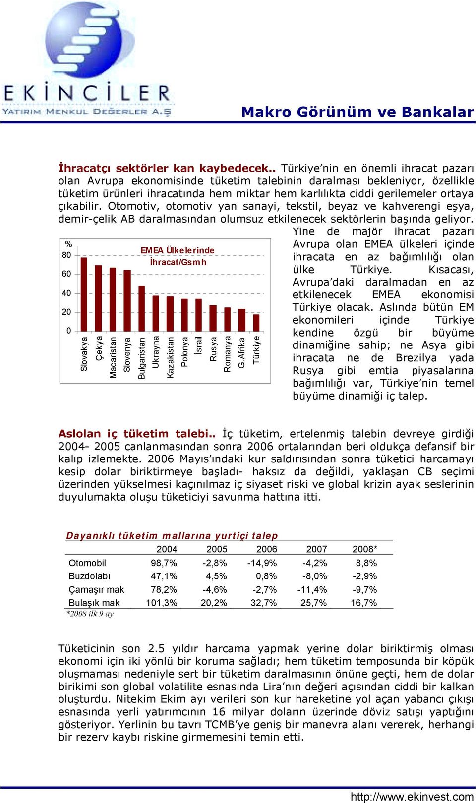 çõkabilir. Otomotiv, otomotiv yan sanayi, tekstil, beyaz ve kahverengi eşya, demir-çelik AB daralmasõndan olumsuz etkilenecek sektörlerin başõnda geliyor.