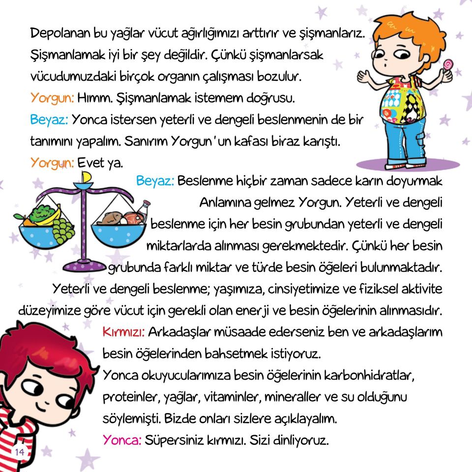 Beyaz: Beslenme hiçbir zaman sadece karın doyurmak Anlamına gelmez Yorgun. Yeterli ve dengeli beslenme için her besin grubundan yeterli ve dengeli miktarlarda alınması gerekmektedir.