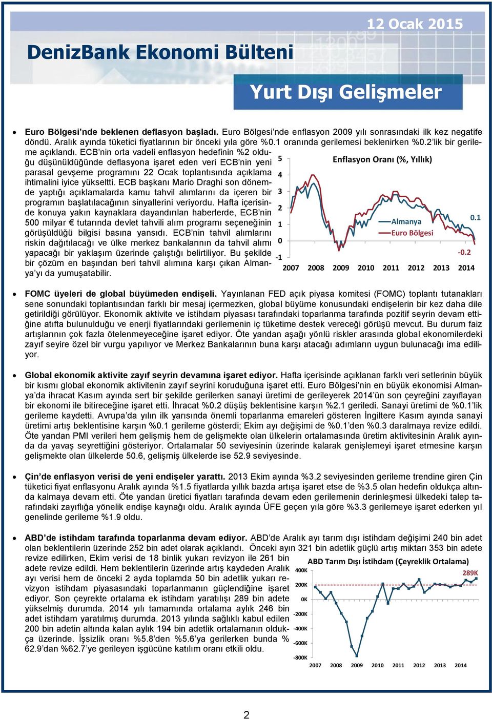 ECB nin orta vadeli enflasyon hedefinin %2 olduğu düşünüldüğünde deflasyona işaret eden veri ECB nin yeni parasal gevşeme programını 22 Ocak toplantısında açıklama ihtimalini iyice yükseltti.