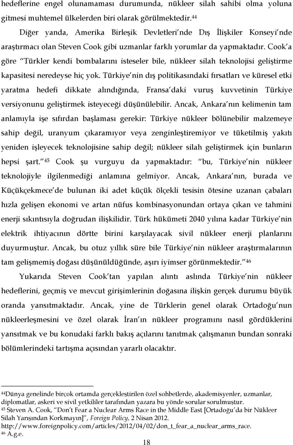 Cook a göre Türkler kendi bombalarını isteseler bile, nükleer silah teknolojisi geliştirme kapasitesi neredeyse hiç yok.