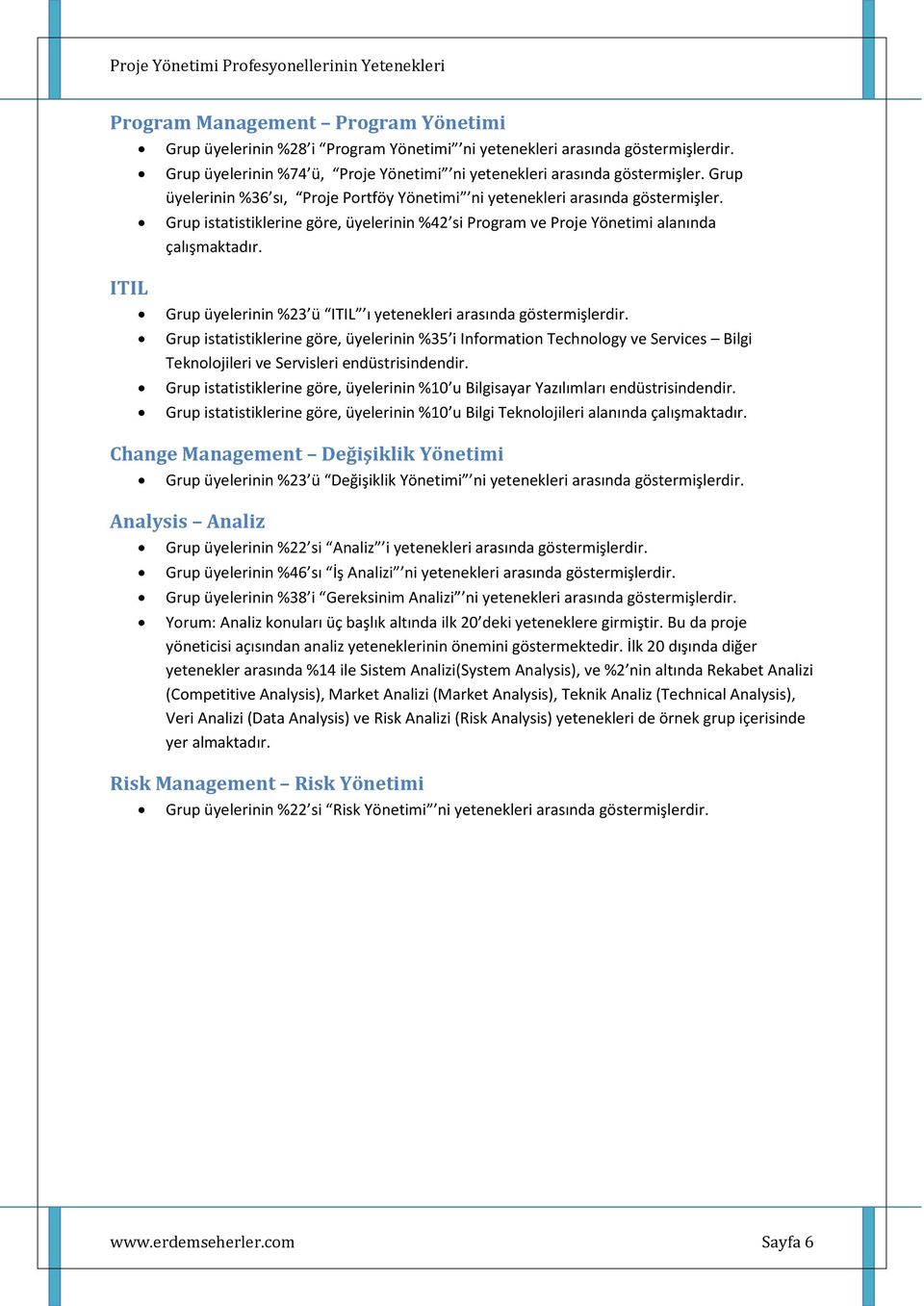 ITIL Grup üyelerinin %23 ü ITIL ı yetenekleri arasında göstermişlerdir.