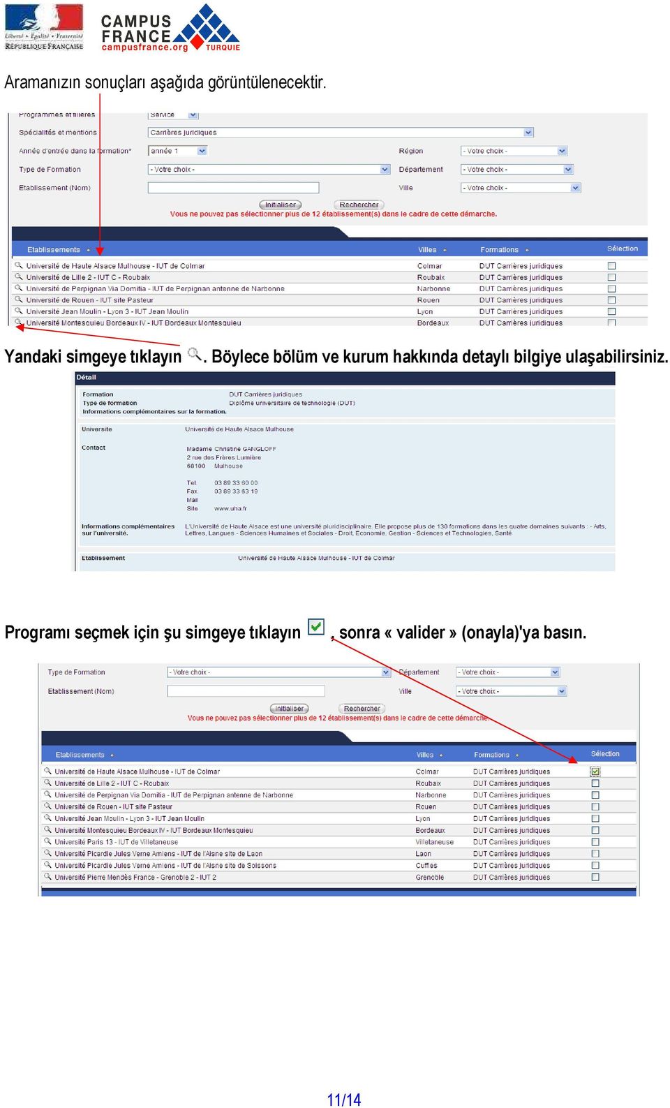 Böylece bölüm ve kurum hakkında detaylı bilgiye