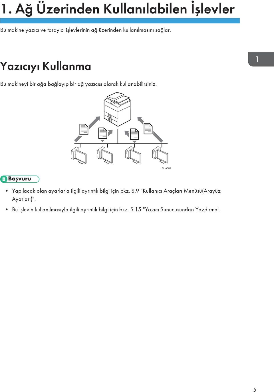 Yazıcıyı Kullanma Bu makineyi bir ağa bağlayıp bir ağ yazıcısı olarak kullanabilirsiniz.