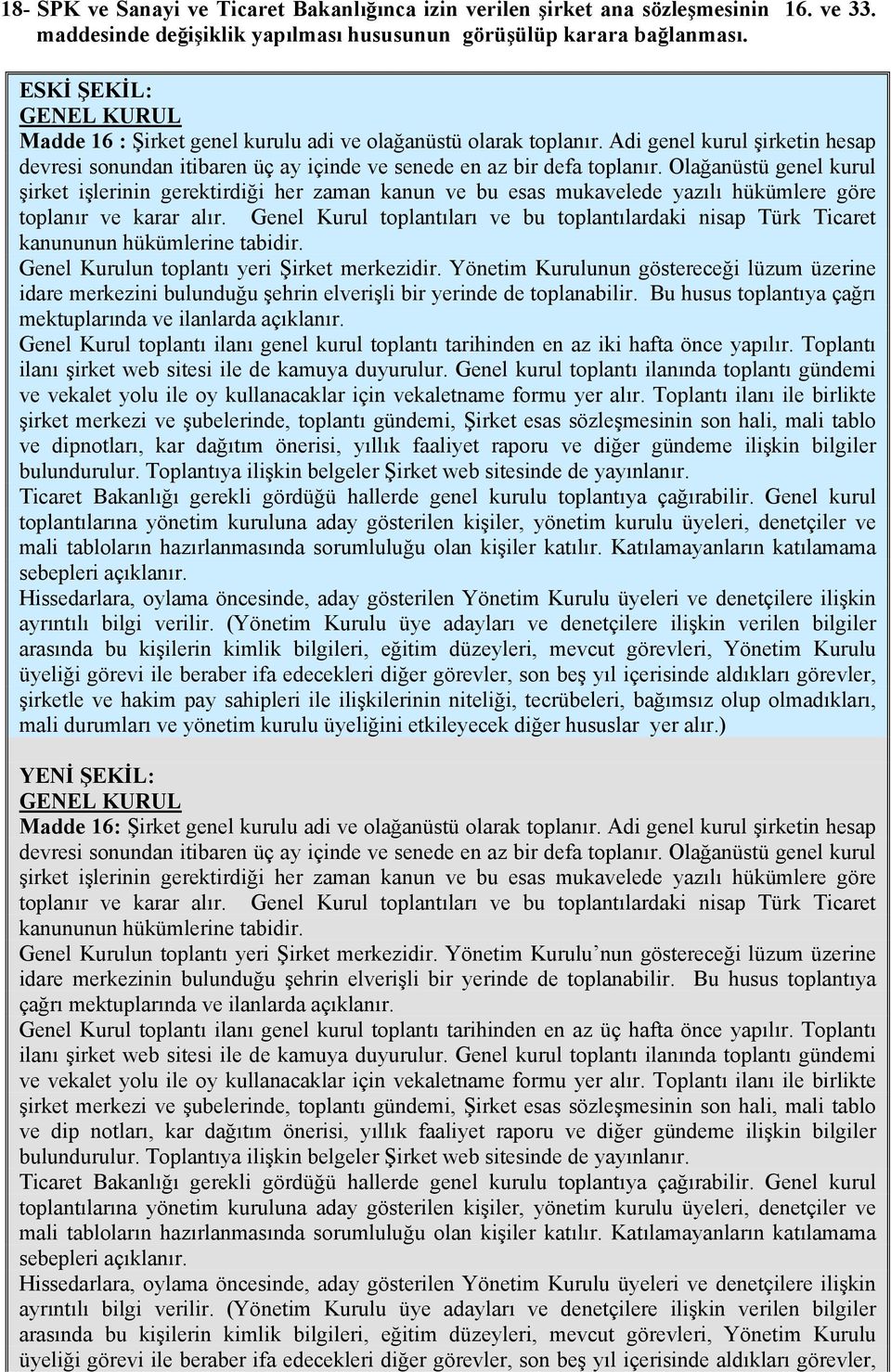 Olağanüstü genel kurul şirket işlerinin gerektirdiği her zaman kanun ve bu esas mukavelede yazılı hükümlere göre toplanır ve karar alır.