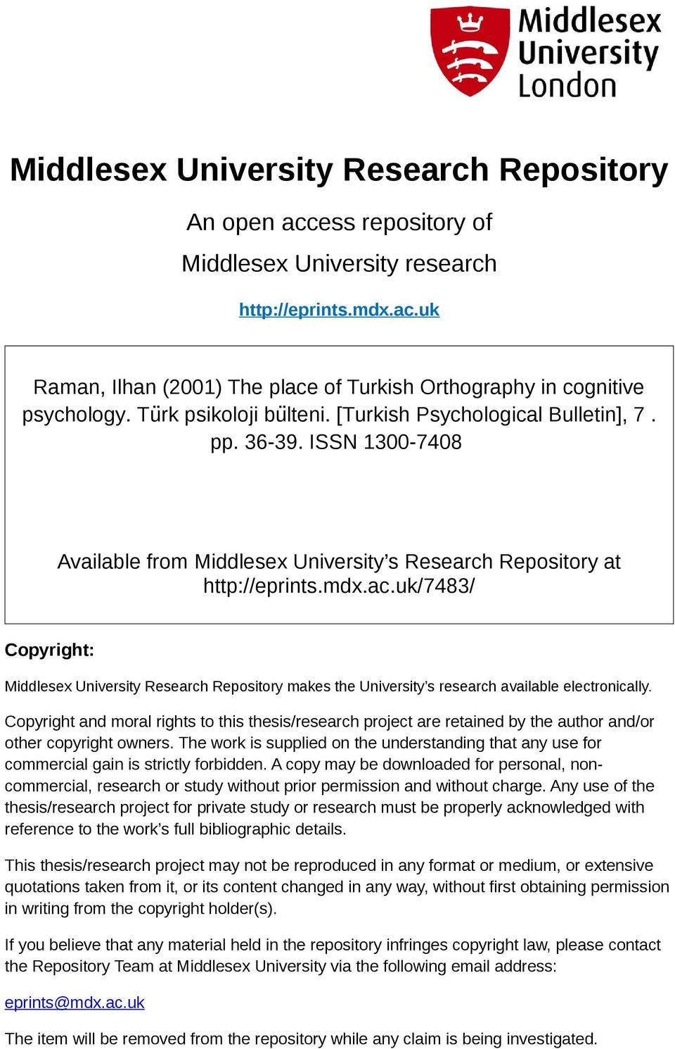 uk/7483/ Copyright: Middlesex University Research Repository makes the University s research available electronically.