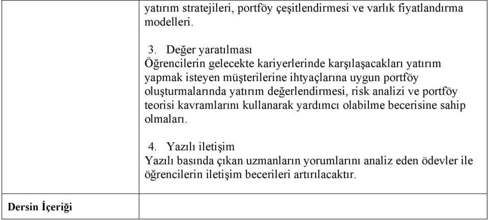 portföy oluşturmalarında yatırım değerlendirmesi, risk analizi ve portföy teorisi kavramlarını kullanarak yardımcı olabilme