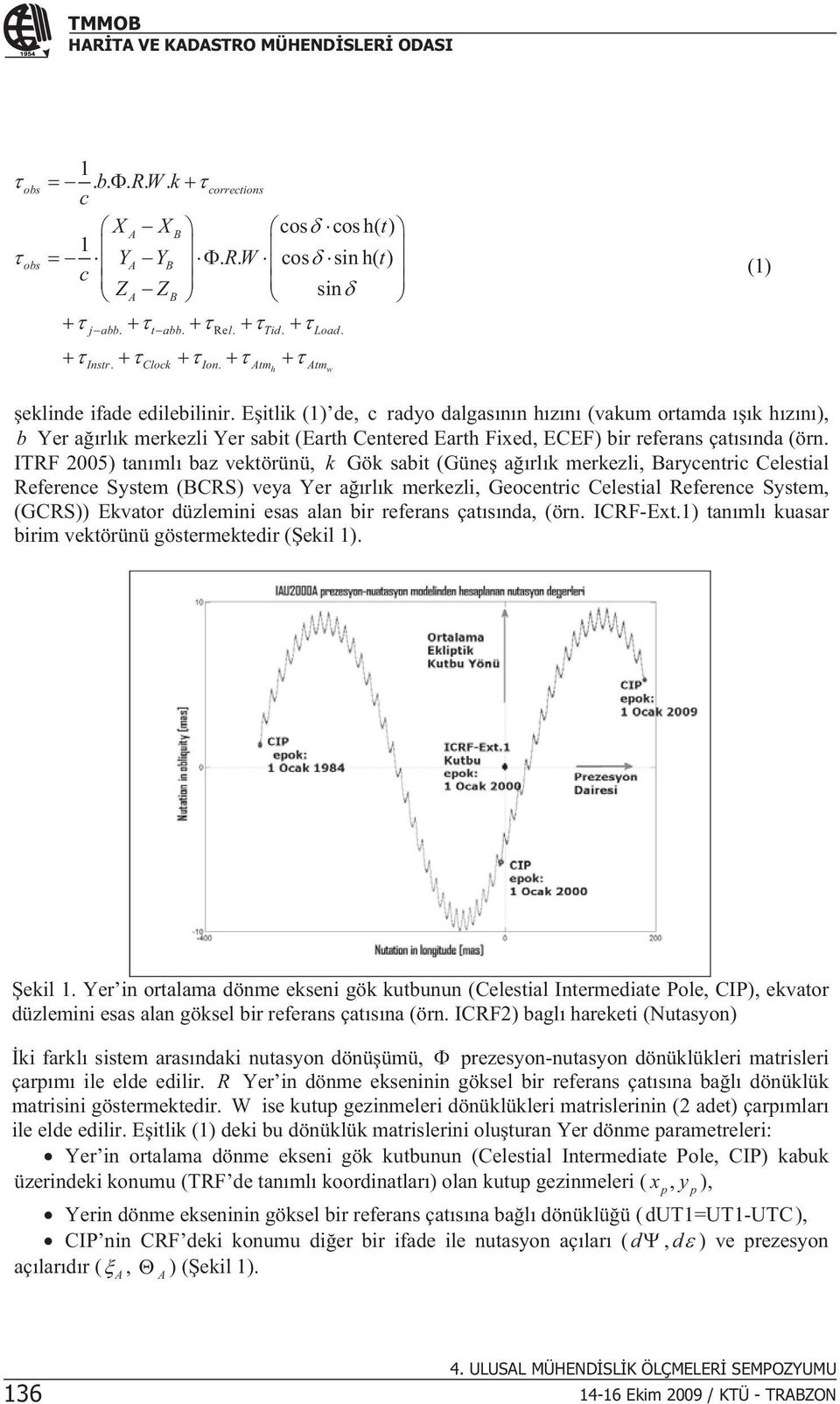 ITRF 2005) tanml baz vektörünü, k Gök sabt (Güne arlk merkezl, Barycentrc Celestal Reference System (BCRS) veya Yer arlk merkezl, Geocentrc Celestal Reference System, (GCRS)) Ekvator düzlemn esas