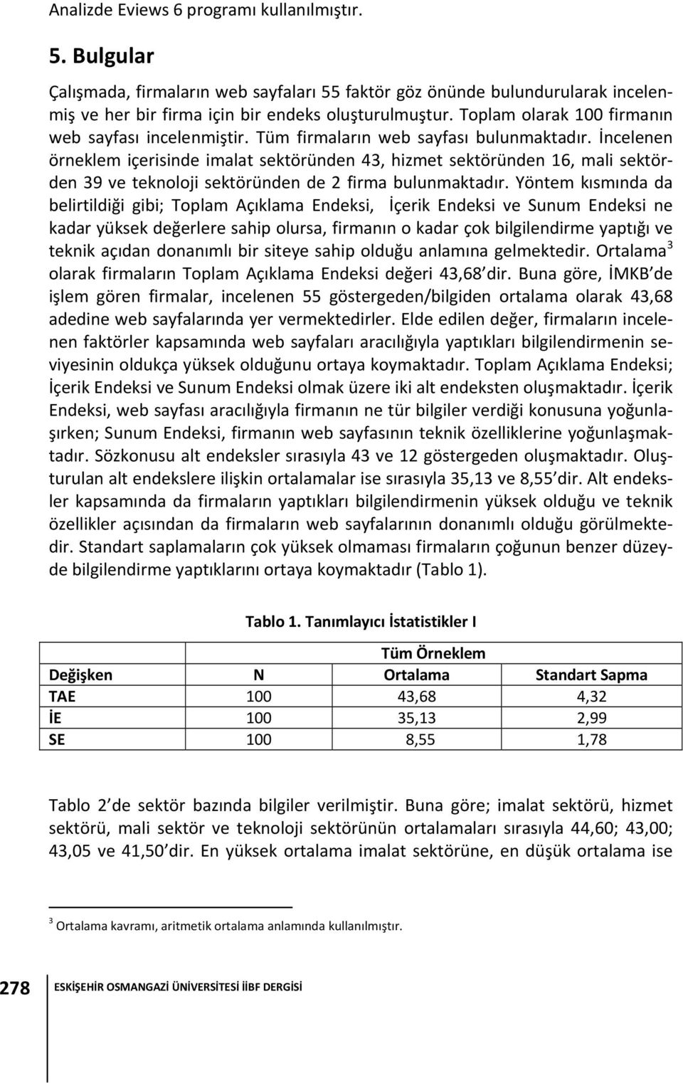 İncelenen örneklem içerisinde imalat sektöründen 43, hizmet sektöründen 16, mali sektörden 39 ve teknoloji sektöründen de 2 firma bulunmaktadır.